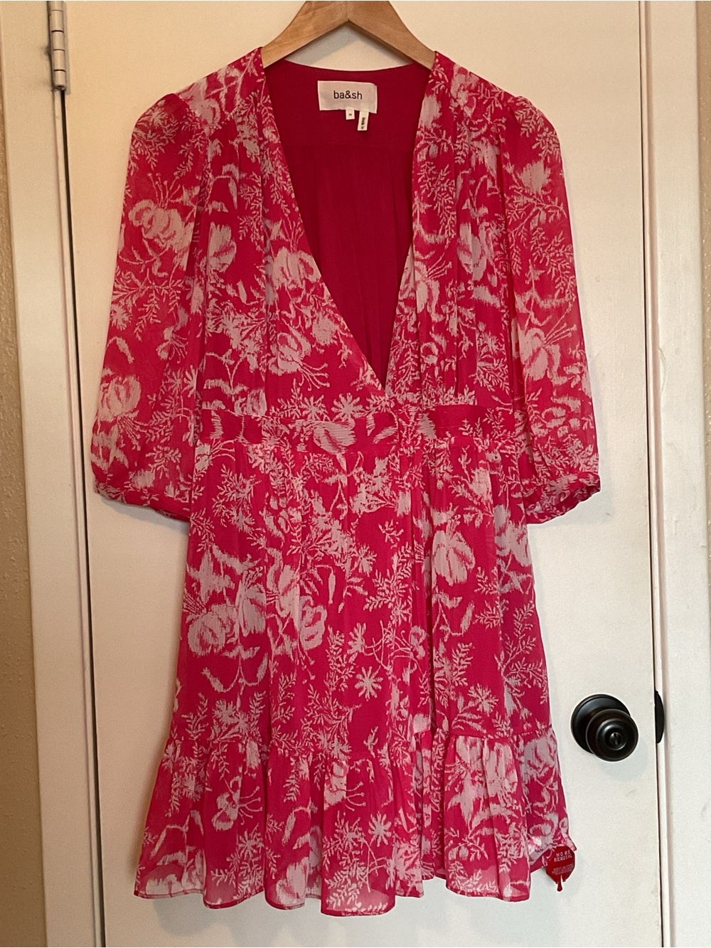ba&sh Ulia Fuchsia Pink Floral Faux Wrap Mini Dress V-Neck